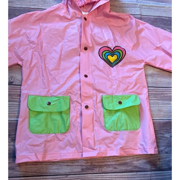 ☔️ Lily of New York Girls 4/5 Hooded Rain coat jacket pink with hearts - Picture 2 of 6